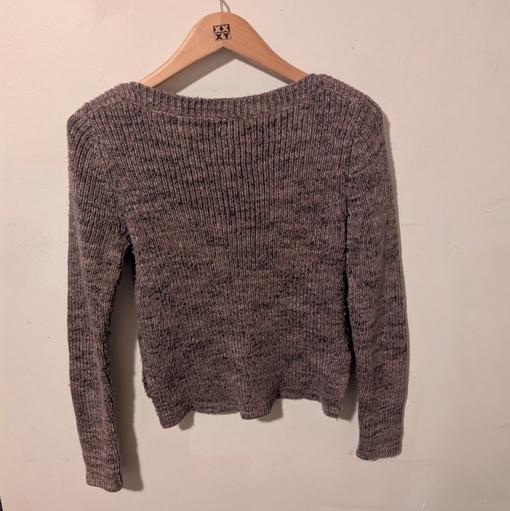 Roots Heathered Brown Cropped Boatneck Knit Cotton Sweater Size Small - Picture 7 of 12